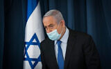 File: Prime Minister Benjamin Netanyahu at a cabinet meeting in Jerusalem on June 28, 2020 (Olivier Fitoussi/Flash90)