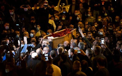 Thousands attend the funeral of 22-year-old nursing student Ahmad Hijazi near the Arab city of Tamra, northern Israel, February 2, 2021 (Sraya Diamant/Flash90