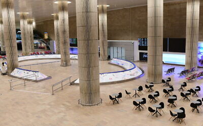 The empty arrival hall at the Ben Gurion International Airport near Tel Aviv on February 3, 2021. (Tomer Neuberg/Flash90)