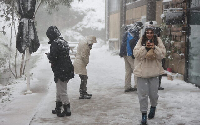 Snow in Ein Zivan, northern Israel, February 17, 2021 (Maor Kinsbursky/Flash90) Snow in Ein Zivan, northern Israel, February 17, 2021 (Maor Kinsbursky/Flash90)