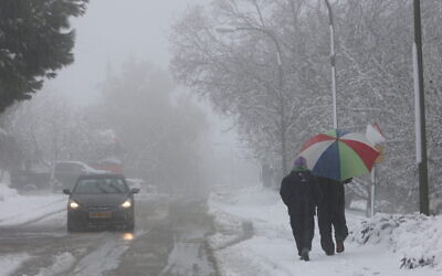 Snow in Ein Zivan, Northern Israel, February 17, 2021 (Maor Kinsbursky/Flash90)