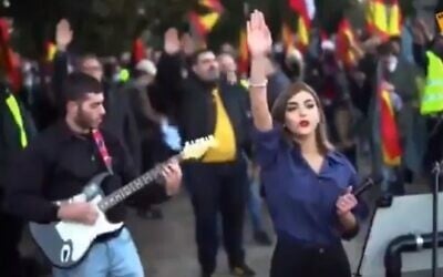 A neo-Nazi rally held at La Almudena cemetery in Madrid, Spain, February 1, 2021. (Screen capture/ YouTube)