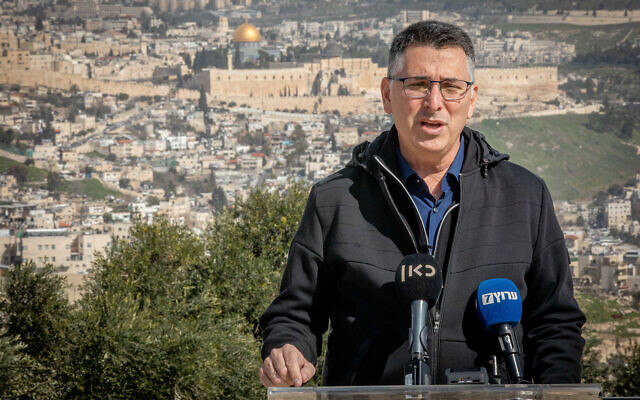 Gideon Sa'ar, head of the New Hope party makes a statement at the Armon Hanatziv Promenade, overlooking the Old City of Jerusalem, February 23, 2021. (Yonatan Sindel/Flash90) Gideon Sa'ar, head of the New Hope party makes a statement at the Armon Hanatziv Promenade, overlooking the Old City of Jerusalem, February 23, 2021. (Yonatan Sindel/Flash90)