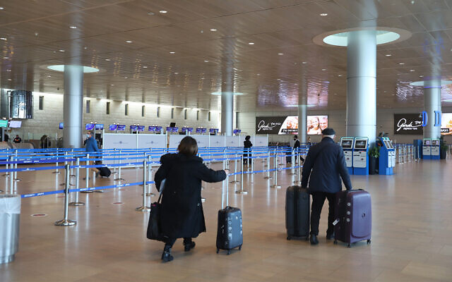 Illustrative: The departure hall at the almost empty Ben Gurion International Airport near Tel Aviv on January 25, 2021. (Yossi Aloni/Flash90) Illustrative: The departure hall at the almost empty Ben Gurion International Airport near Tel Aviv on January 25, 2021. (Yossi Aloni/Flash90)