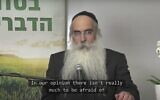 Screen capture from video of Rabbi Yuval HaCohen Asherov speaking about the COVID-19 outbreak. (YouTube)