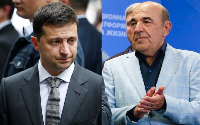 Ukraine President Volodymyr Zelensky, left, and opposition leader Vadim Rabinovich, right. (AP/Seth Wenig/Efrem Lukatsky) Ukraine President Volodymyr Zelensky, left, and opposition leader Vadim Rabinovich, right. (AP/Seth Wenig/Efrem Lukatsky)