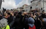 Illustrative: People protest against rising violence in Arab communities, in Umm al-Fahm, February 5, 2021 (courtesy/ Kumi Yisrael)