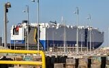 This picture taken on February 28, 2021 shows a view of the Israeli-owned Bahamian-flagged MV Helios Ray cargo ship docked in Dubai's Mina Rashid (Port Rashid) cruise terminal. (Giuseppe CACACE / AFP)