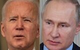 This combination of pictures created on March 17, 2021, shows US President Joe Biden (L) and Russian President Vladimir Putin. (Eric Baradat and Alexey Nikolsky/Various Sources/AFP)