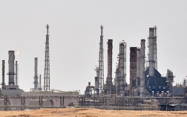 This file photo taken on September 15, 2019, shows an Aramco oil facility near al-Khurj area, just south of the Saudi capital Riyadh. (Fayez Nureldine/AFP) This file photo taken on September 15, 2019, shows an Aramco oil facility near al-Khurj area, just south of the Saudi capital Riyadh. (Fayez Nureldine/AFP)
