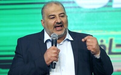 Ra'am leader Mansour Abbas at the Islamist party's campaign headquarters in the northern city of Tamra on March 23, 2021. (Ahmad Gharabli/AFP)