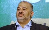 Ra'am leader Mansour Abbas at the Islamist party's campaign headquarters in the northern city of Tamra on March 23, 2021. (Ahmad Gharabli/AFP)