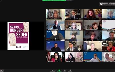 A screenshot of a virtual Seder for US lawmakers hosted by MAZON, a Jewish hunger relief advocacy group, March 18, 2021. (MAZON)