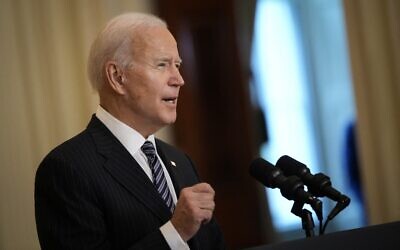 US President Joe Biden speaks in the East Room of the White House in Washington, DC, on March 18, 2021. (Drew Angerer/Getty Images/AFP)