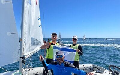 Gil Cohen and Noam Homri with coach Eran Sela (Israel Sailing Association)