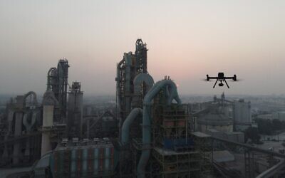 A drone flying near Nesher cement factory near Ramle, Israel (Airwayz Drones Ltd)