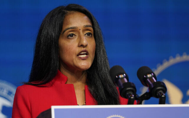 Associate Attorney General nominee Vanita Gupta speaks during an event with President-elect Joe Biden and Vice President-elect Kamala Harris at The Queen theater in Wilmington, Del., Thursday, Jan. 7, 2021. (AP Photo/Susan Walsh) Associate Attorney General nominee Vanita Gupta speaks during an event with President-elect Joe Biden and Vice President-elect Kamala Harris at The Queen theater in Wilmington, Del., Thursday, Jan. 7, 2021. (AP Photo/Susan Walsh)