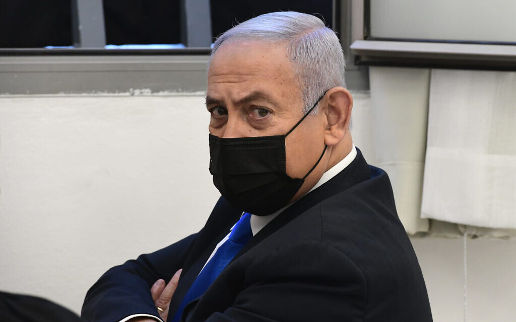 Prime Minister Benjamin Netanyahu prior to a hearing in his corruption trial at the Jerusalem District Court, Feb. 8, 2021. (AP Photo/Reuven Castro, Pool) Prime Minister Benjamin Netanyahu prior to a hearing in his corruption trial at the Jerusalem District Court, Feb. 8, 2021. (AP Photo/Reuven Castro, Pool)