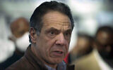 New York Governor Andrew Cuomo speaking at a vaccination site in New York, March 8, 2021. (AP Photo/Seth Wenig, Pool, File)