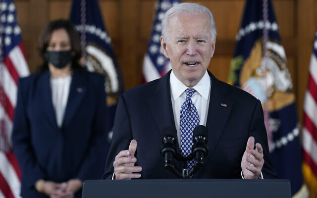 President Joe Biden speaks after meeting with leaders from Georgia's Asian-American and Pacific Islander community, Friday, March 19, 2021, at Emory University in Atlanta, as Vice President Kamala Harris listens. (AP Photo/Patrick Semansky) President Joe Biden speaks after meeting with leaders from Georgia's Asian-American and Pacific Islander community, Friday, March 19, 2021, at Emory University in Atlanta, as Vice President Kamala Harris listens. (AP Photo/Patrick Semansky)