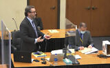 In this image from video, defense attorney Eric Nelson, left, accompanied by former Minneapolis police officer Derek Chauvin speaks as Hennepin County Judge Peter Cahill presides Monday, March 29, 2021, in the trial of Chauvin, in the May 25, 2020, death of George Floyd at the Hennepin County Courthouse in Minneapolis, Minnesota. (Court TV via AP, Pool)