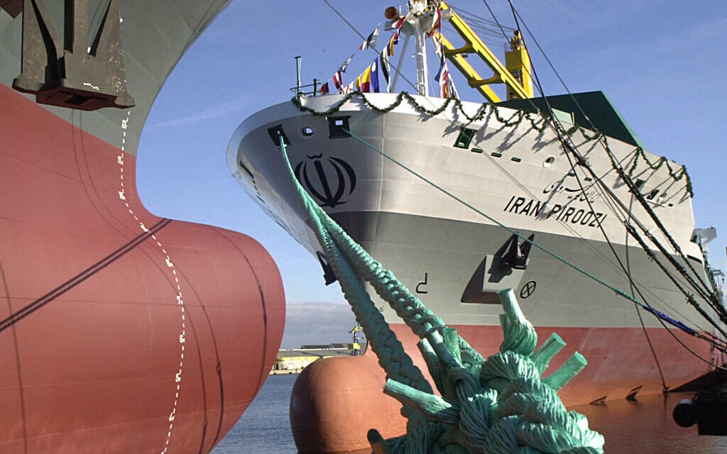 Illustrative: The 207-meters-long container vessel 'IRAN PIROOZI' anchors at the quay of Aker MTW Shipyard in Wismar, northern Germany, after the namegiving ceremony on Friday, Oct. 24, 2003. (AP Photo/ Thomas Haentzschel) Illustrative: The 207-meters-long container vessel 'IRAN PIROOZI' anchors at the quay of Aker MTW Shipyard in Wismar, northern Germany, after the namegiving ceremony on Friday, Oct. 24, 2003. (AP Photo/ Thomas Haentzschel)
