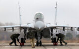 A Ukrainian MIG-29 fighter jet is parked at the Vasilkov air base outside outside Kiev, Ukraine, November 23, 2016. (Efrem Lukatsky/AP)