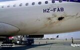 Illustrative: In this frame grab from video, Saudi state television shows an airplane damaged in an attack by Yemen's Houthi rebels at an airport near Abha, Saudi Arabia, February 10, 2021. (Saudi state television via AP)