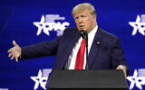 Former president Donald Trump speaks at the Conservative Political Action Conference (CPAC) Sunday, Feb. 28, 2021, in Orlando, Fla. (AP Photo/John Raoux)