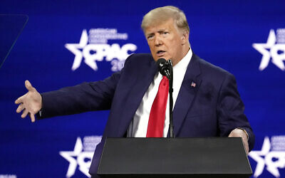 Former president Donald Trump speaks at the Conservative Political Action Conference (CPAC) Sunday, Feb. 28, 2021, in Orlando, Fla. (AP Photo/John Raoux)