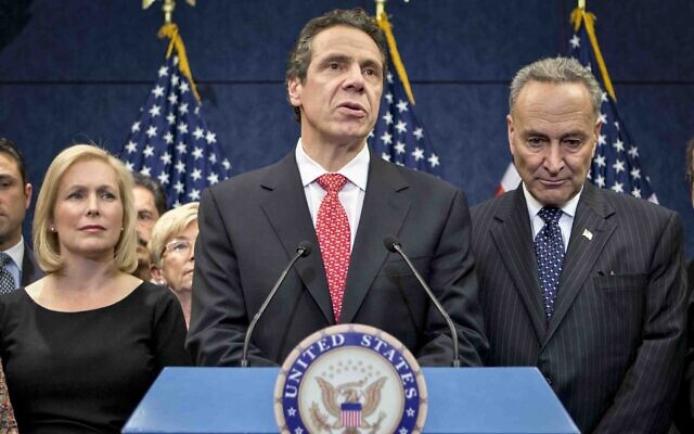 In this Dec. 3, 2012, file photo, New York Gov. Andrew Cuomo is joined by the New York Congressional delegation including Sen. Kirsten Gillibrand, left, and Sen. Charles Schumer, right, for a news conference at the Capitol in Washington (AP Photo/J. Scott Applewhite, File) In this Dec. 3, 2012, file photo, New York Gov. Andrew Cuomo is joined by the New York Congressional delegation including Sen. Kirsten Gillibrand, left, and Sen. Charles Schumer, right, for a news conference at the Capitol in Washington (AP Photo/J. Scott Applewhite, File)