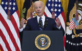 US President Joe Biden speaks during a news conference in the East Room of the White House, Thursday, March 25, 2021, in Washington. (AP Photo/Evan Vucci)