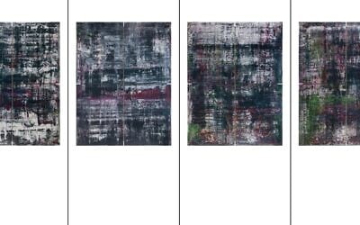 The four-part Birkenau series by German artist Gerhard Richter is based on photographs taken in 1944 and smuggled out of the Aushwitz-Birkenau camp.  (Screenshot from a flyer on Richter's work written by the German Bundestag)