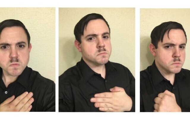 Images recovered from the cellphone of Timothy Hale-Cusanelli and included in a criminal complaint filed by the US Department of Justice show Hale-Cusanelli with a 'Hitler mustache' (Department of Justice) Images recovered from the cellphone of Timothy Hale-Cusanelli and included in a criminal complaint filed by the US Department of Justice show Hale-Cusanelli with a 'Hitler mustache' (Department of Justice)