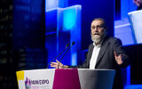 File: MK Moshe Gafni speaks at the annual international Municipal Innovation Conference in Tel Aviv, on February19, 2020. (Miriam Alster/Flash90)