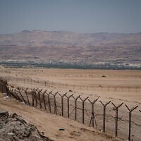 Illustrative: View of the border between Israel and Jordan, in the Jordan valley, in the West Bank, on June 17, 2020. (Yaniv Nadav/Flash90)
