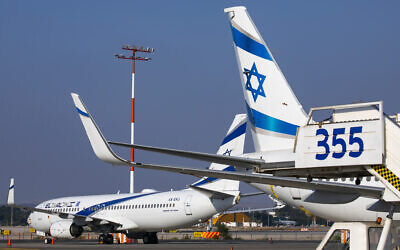 El Al planes parked at Ben Gurion Airport in Lod, Israel, on August 03, 2020. (Olivier Fitoussi/Flash90)