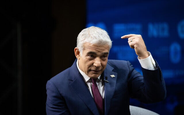 Head of the Yesh Atid party MK Yair Lapid in Jerusalem on March 7, 2021. (Yonatan Sindel/Flash90) Head of the Yesh Atid party MK Yair Lapid in Jerusalem on March 7, 2021. (Yonatan Sindel/Flash90)