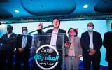 Joint List party chairman Ayman Odeh speaks at party headquarters, in the city of Shfar'am, on elections night, on March 23, 2021 (David Cohen/Flash90
