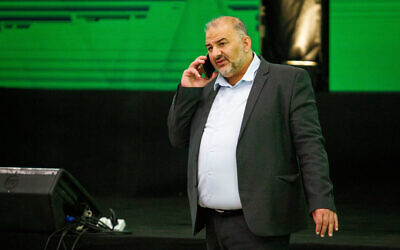 Ra'am party leader Mansour Abbas at the party headquarters in Tamra, on election night, March 23, 2021. (Flash90)