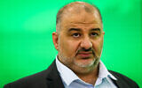 Ra'am party leader Mansour Abbas at the party headquarters in Tamra, on election night, March 23, 2021. (Flash90)