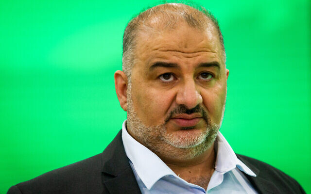 Ra'am party leader Mansour Abbas at the party headquarters in Tamra, on election night, March 23, 2021. (Flash90) Ra'am party leader Mansour Abbas at the party headquarters in Tamra, on election night, March 23, 2021. (Flash90)