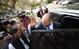 Naftali Bennett, head of Yamina party, arrives a polling station to cast his ballots during the Israeli legislative elections in Raanana on March 23, 2021. (Gili Yaari / Flash90)