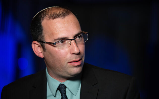 Religious Zionist Party member Simcha Rothman seen at the party headquarters in Modi'in on elections night, March 23, 2021. (Sraya Diamant/Flash90)