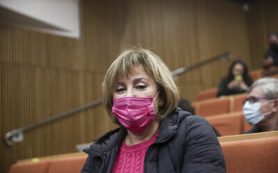 Former Yisrael Beytneu MK Faina Kirschenbaum seen at the Tel Aviv District Court, March 25, 2021. (Miriam Alster/Flash90)