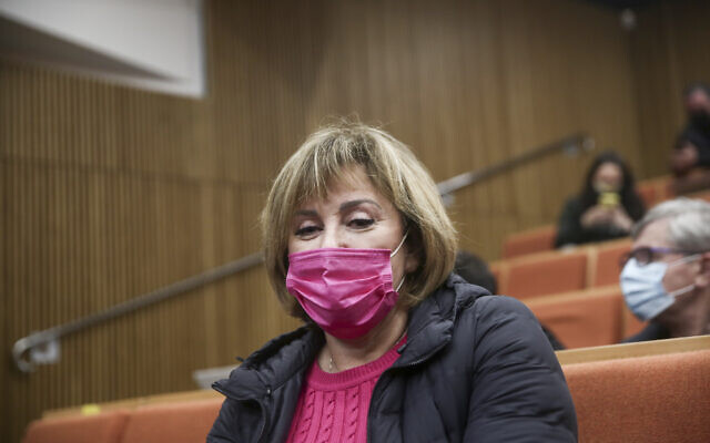 Former Yisrael Beytneu MK Faina Kirschenbaum seen at the Tel Aviv District Court, March 25, 2021. (Miriam Alster/Flash90) Former Yisrael Beytneu MK Faina Kirschenbaum seen at the Tel Aviv District Court, March 25, 2021. (Miriam Alster/Flash90)