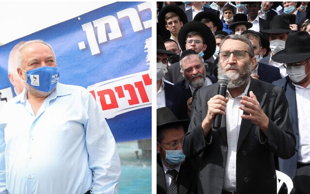 Chairman of Yisrael Beytenu Avigdor Liberman (L) and United Torah Judaism leader Moshe Gafni (Flash90) Chairman of Yisrael Beytenu Avigdor Liberman (L) and United Torah Judaism leader Moshe Gafni (Flash90)