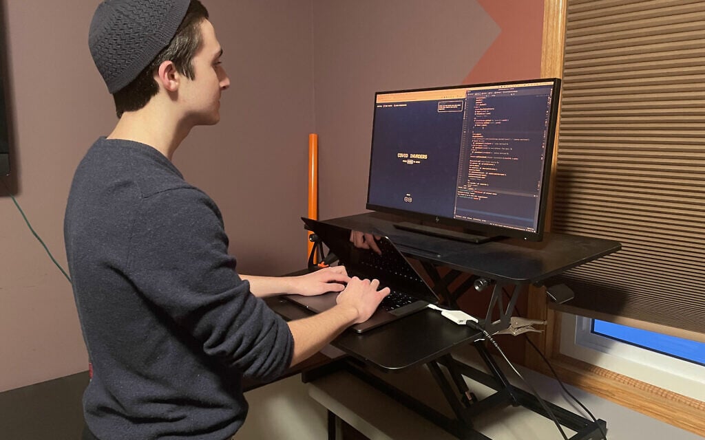 Josh Ternyak coding his 'Covid Invaders' game. (Courtesy) Josh Ternyak coding his 'Covid Invaders' game. (Courtesy)