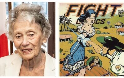 Lily Renée Phillips. (Bundesministerium für Europa, Integration und Äußeres/CC) and one of her characters, Señorita Rio, who fought Nazis. (Lily Renée Collection/via JTA)