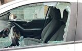 Screen capture from video showing damage to the vehicle of a Turkish new crew who were attacked in the Jerusalem ultra-Orthodox neighborhood of Mea Shearim, March 3, 2021. (Israel Police)